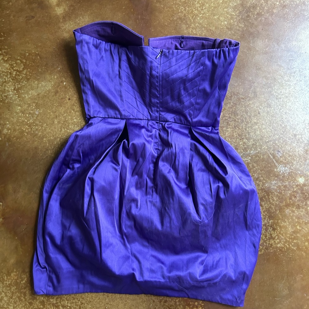 Purple strapless cocktail dress